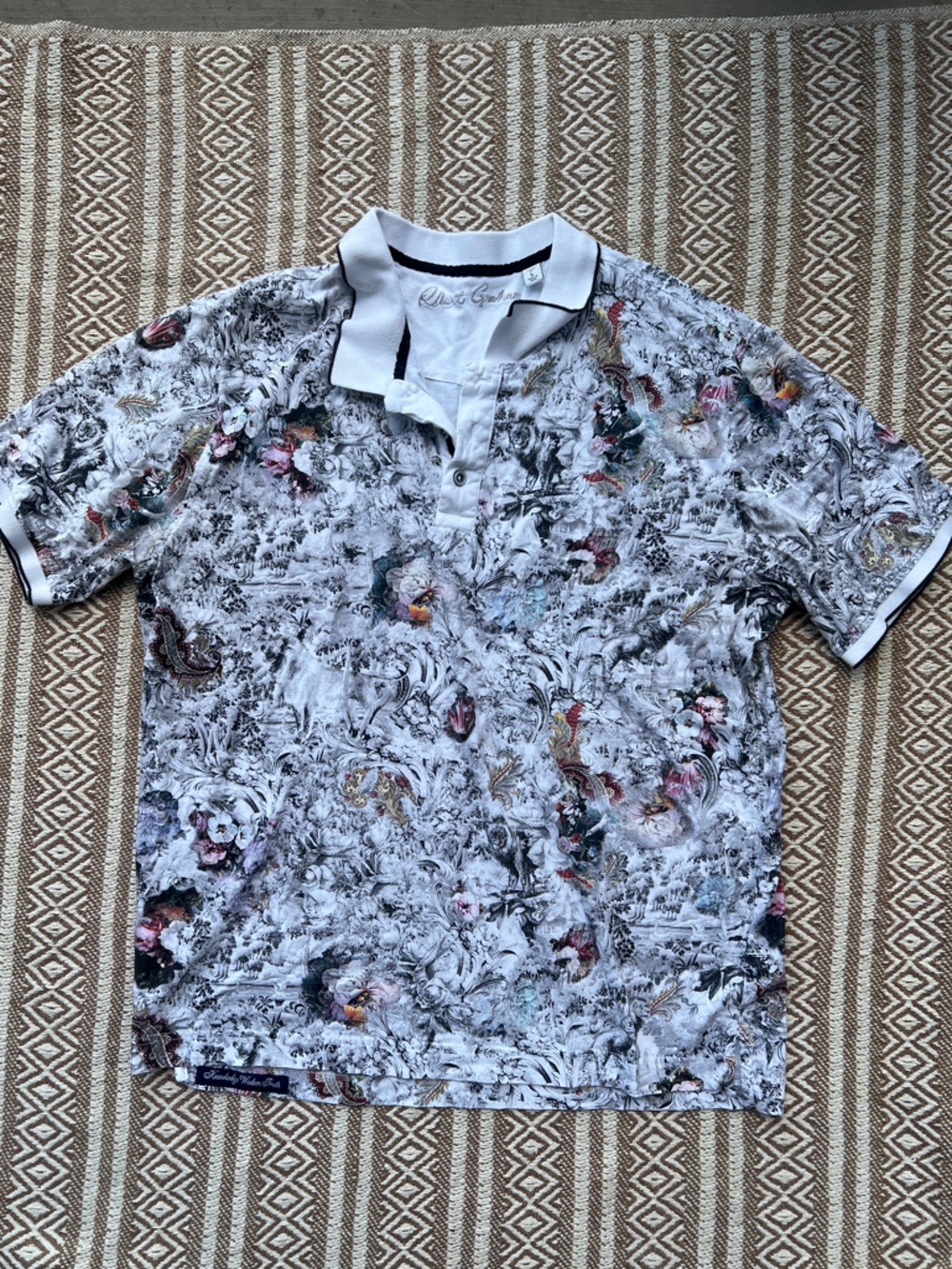 Robert Graham Roaring Florals Classic Fit Shirt Men L Black White Gray Lion